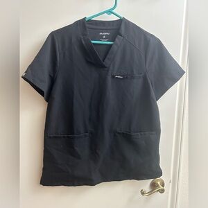 Jaanuu Scrub Top Womens Size Small Black V-Neck Short Sleeve Pockets Pullover